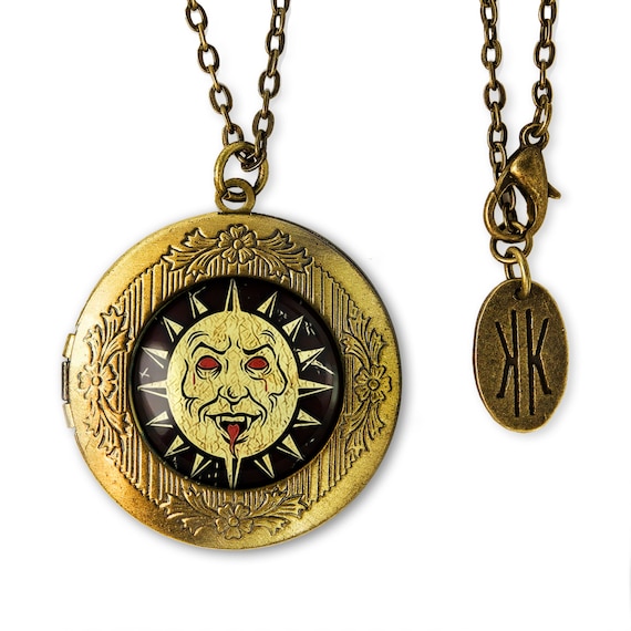 Antique Bronze Evil Gothic Vampire Sun Glass Keepsake Locket