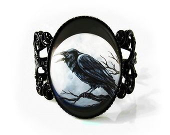 Jet Black Gothic Raven Nevermore ajustable Halloween Crow Filigrane Ring 97-JBFR