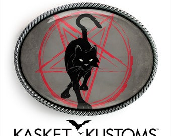 Black Cat Pentagram Belt Buckle - Gothic Witchcraft Horror Buckle - 817-SO