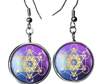 Kolczyki Sacred Geometry - Srebrne wiszące kolczyki Metatron's Cube - 37-SLRE