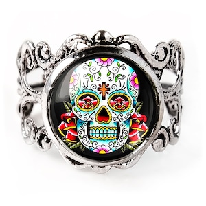 Sugar Skull Ring - Dag van de Dode Punk Halloween Filigraan Ring - 55