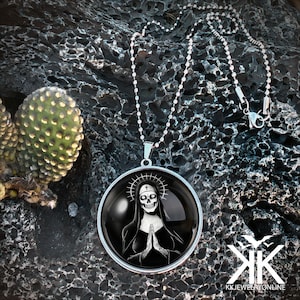 Large Santa Muerte Pendant - Day of the Dead Handmade Silver Necklace - 119-SLRN