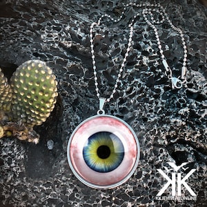 Large Human Eyeball Pendant - Realistic Blue Eye Handmade Silver Necklace - 22-SLRN
