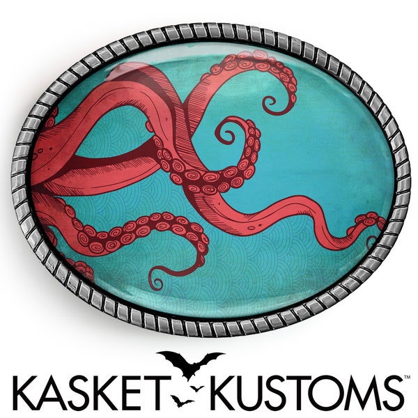 Kraken Belt Buckle - Octopus Tentacles Tattoo Art Silver or Gold Buckle - 20