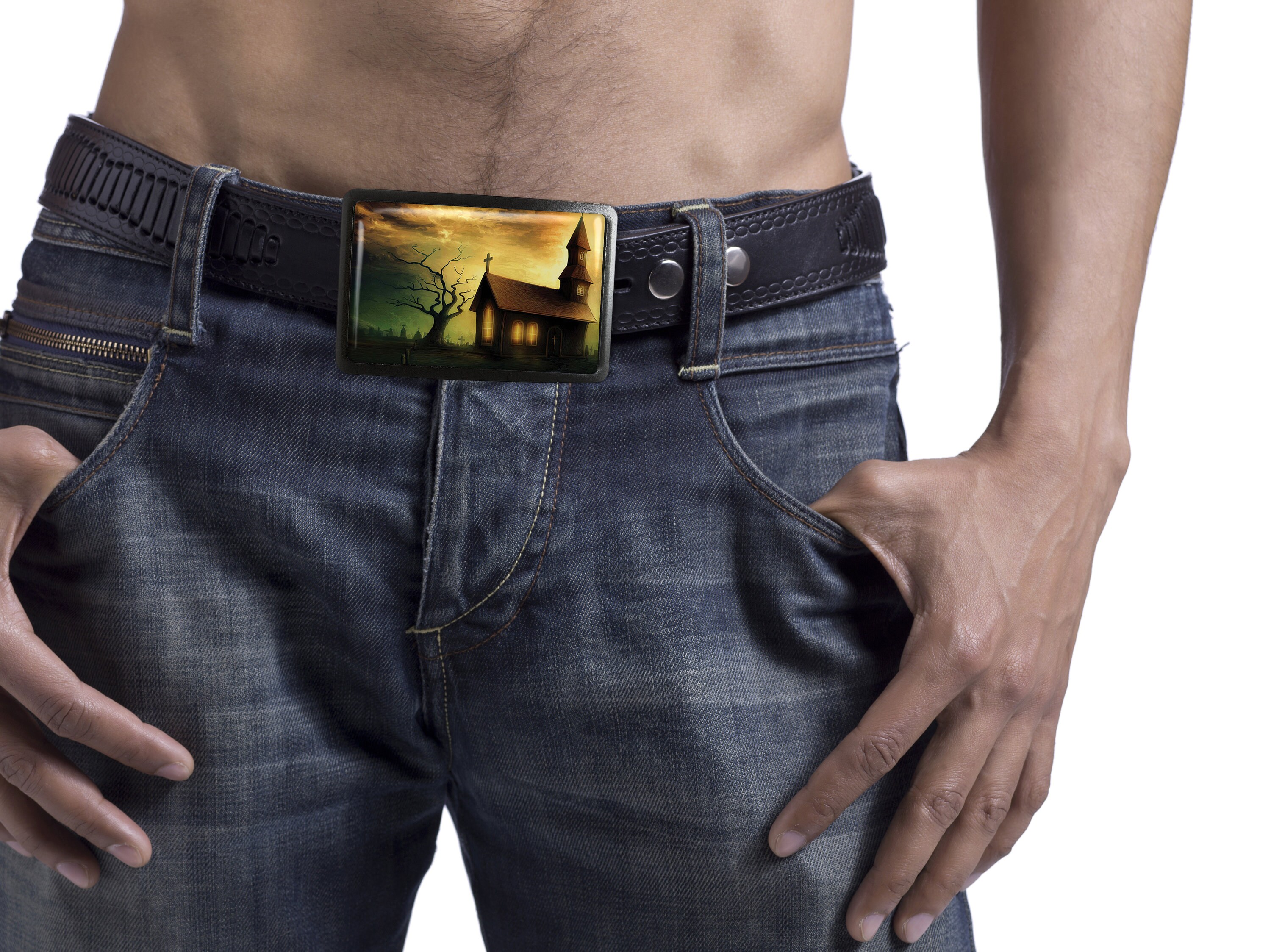 Haunted Halloween Belt Buckle Gothic Church Matte Black Etsy