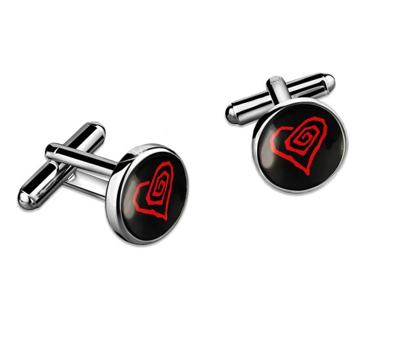 Silver Marilyn Manson Twisted Heart Shock Rock Cufflink Set w/ Box 173-SRC image 1