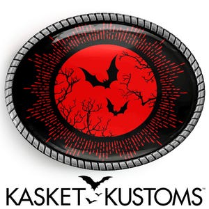 Bats Belt Buckle - Red Gothic Halloween Art Handmade Artisan Buckle - 956