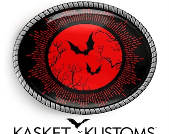 Bats Belt Buckle - Red Gothic Halloween Art Handmade Artisan Buckle - 956