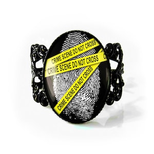 Jet Black CSI Forensic Crime Scene Adjustable Criminal Justice Filigree Ring 146-JBFR