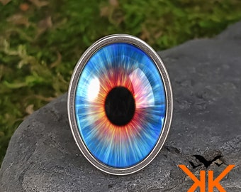 Bright Blue Eyeball Ring - Realistic Human Doll Eye Handmade Jewelry - 119-E-OSSR