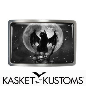 Black Cat Belt Buckle - Gothic Halloween Winged Bat Cat Belt Buckle - 930
