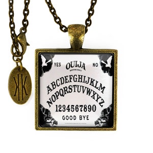 Antique Bronze Gothic Bats Ouija Board Glass Pendant Necklace 45-BSPN + 24" Inch Chain