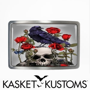 Memento Mori Belt Buckle - Raven and Skull Gothic Horror Halloween Belt Buckle - 122