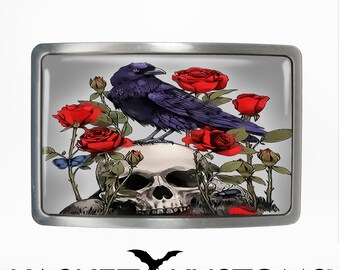 Memento Mori Belt Buckle - Raven and Skull Gothic Horror Halloween Belt Buckle - 122