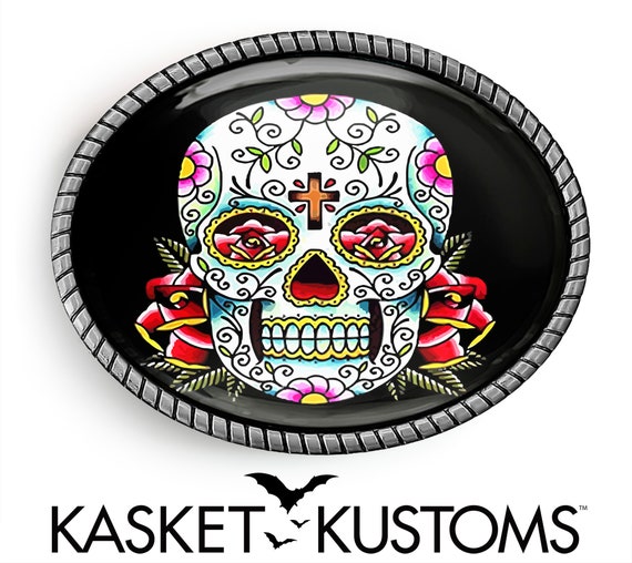 Day of the Dead Belt Buckle - Dia De Los Muertos Sugar Skull  display picture 2