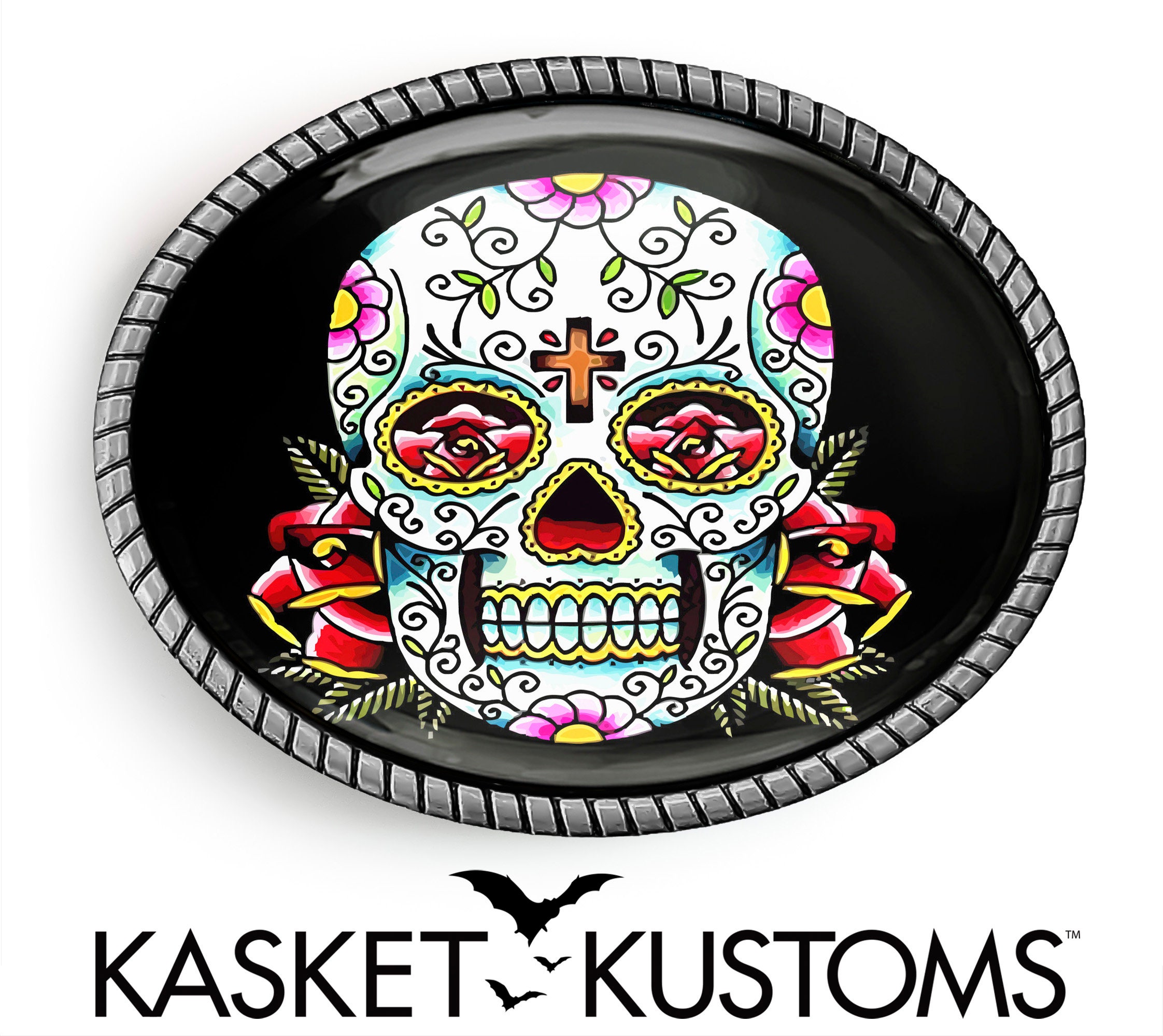 Day of the Dead Belt Buckle - Dia De Los Muertos Sugar Skull  display picture 1