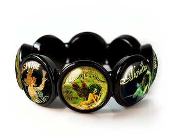 Jet Black Art Nouveu Absinthe Fairy Collection Bangle Charm Bracelet JBRBB-15