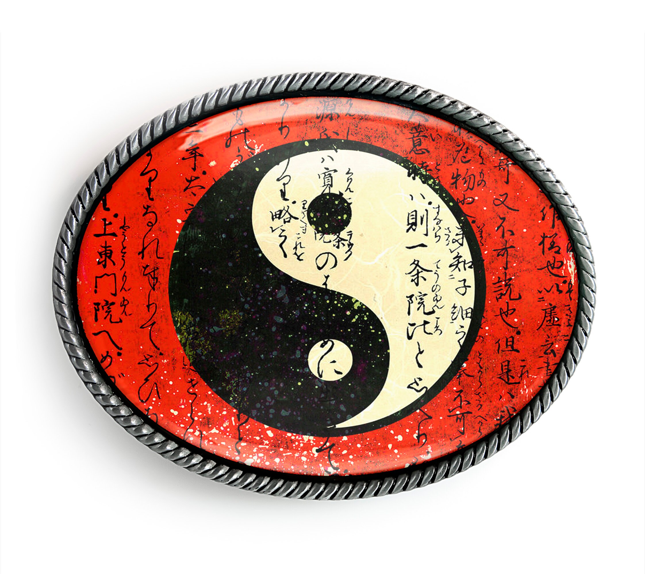 Yin Yang Oriental Grunge Belt Buckle - Poster Art Artisan Oval