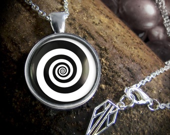 Twilight Zone Spiral Necklace - Swirling Hypnotic Vortex Silver Handmade Pendant - 347-SRPN