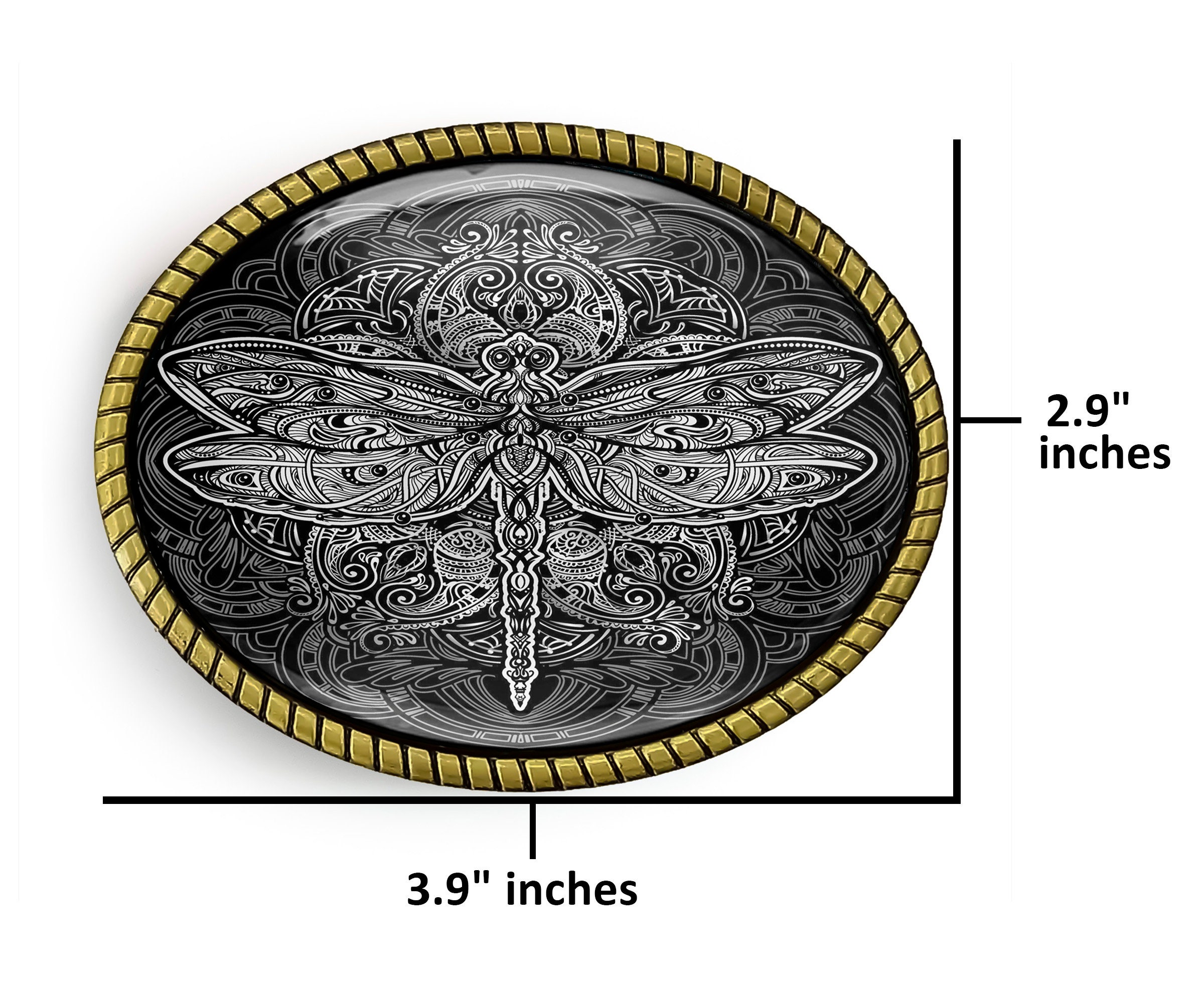 Ornate Dragonfly Belt Buckle - Art Nouveau Esoteric Mandala
