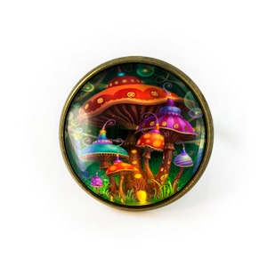 Antiguo bronce mágico Psychedelic seta fantasía ajustable anillo 4-BRR