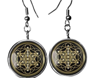 Kolczyki Sacred Geometry - Srebrne wiszące kolczyki Metatron's Cube - 39-SLRE