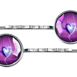 Silver Dragon Wing Heart Fantasy Glass Hair Clip Barrette Set 232-SHC