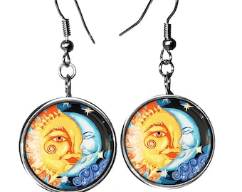 Orecchini pendenti a forma di luna con sole, in argento Sterling 925, con pietra di luna, gioielli squisiti per le donne, Argento sterling