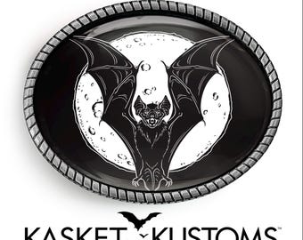 Bat Silhouette Belt Buckle - Gothic Halloween Art Handmade Artisan Buckle - 954