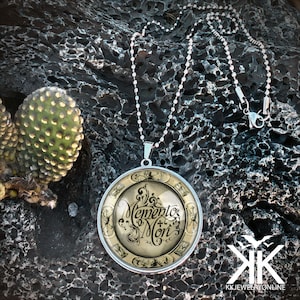 Large Memento Mori Pendant - Victorian Script Handmade Silver Necklace - 132-2-SLRN