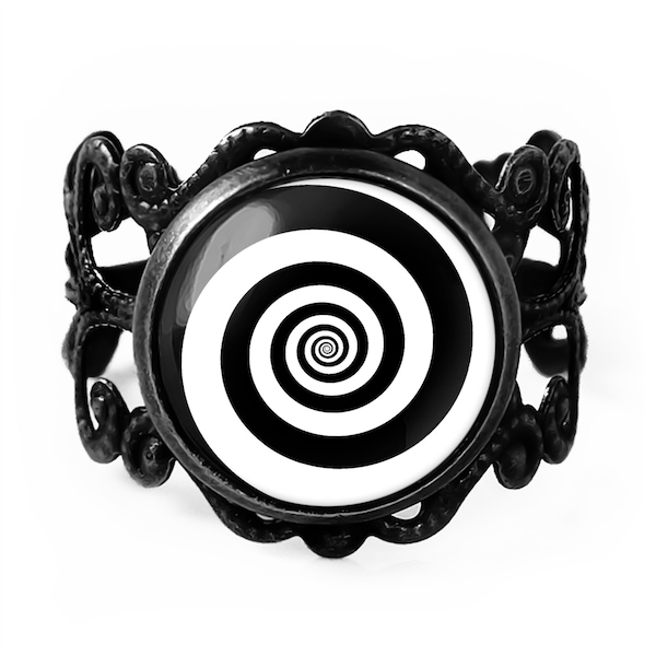 Twilight Zone Ring - Hypnotic Spiral Sci-fi Fantasy Ornate Filigree Ring - 347