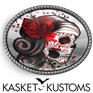 Sugar Skull Tattoo Belt Buckle - Day of the Dead Silver or Gold Buckle - 73-2