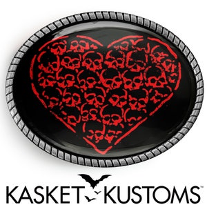 Red Heart Belt Buckle - Gothic Skull Handmade Gold or Silver Buckle - 368