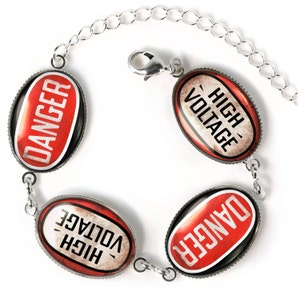 HIGH VOLTAGE Charm Bracelet - Industrial Sign Collection Glass Charm Bracelet SOCB-13