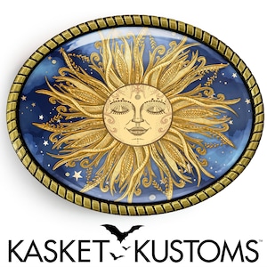 Boho Sun Belt Buckle - Ornate Celestial Astrology Handmade Gold or Silver Buckle - 31