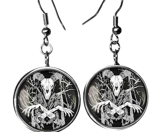 Baphomet Oorbellen - Satanische Occulte Hekserij Zilveren Drop Dangle Oorbellen - 17-SLRE