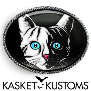 Black Cat Belt Buckle - Animal Art Handmade Oval Buckle - 92-4