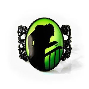 Jet Black Nosferatu Vampire Silhouette Adjustable Horror Halloween Filigree Ring 79-JBFR