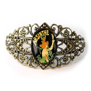 Antique Bronze Art Nouveau Absinthe Filigree Cuff Bracelet 276-BCB
