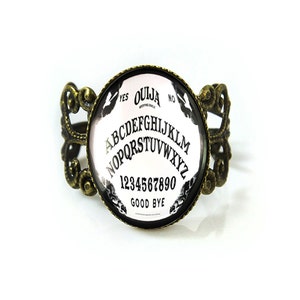 Gothic Bats Ouija Board Horror  Jewelry Custom Adjustable Filigree Glass Ring-JBFR