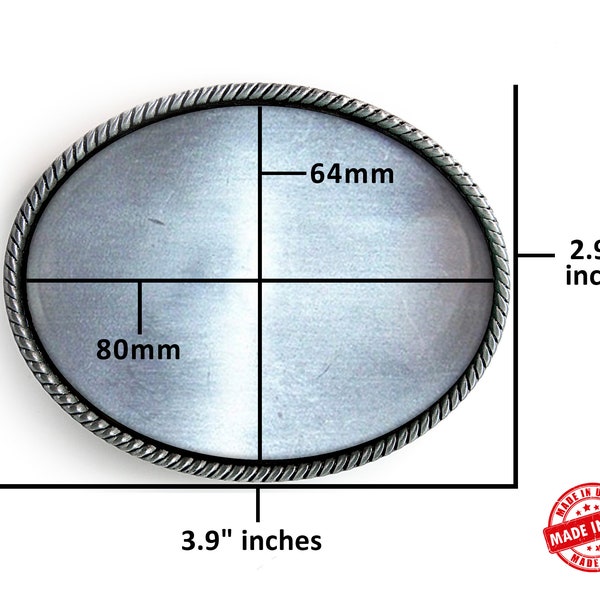 One (1) Belt Buckle Blank Base Recessed Setting Silver Oval Western Rope Frame Highest Quality Wholesale DIY