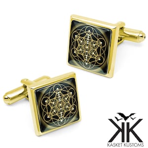 Sacred Geometry Cufflinks - Metatron&#39;s Cube, Silver Gold or Bronze, Handmade Cuff Link Box Gift Set - 39