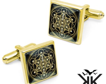 Metatron's Cube Sacred Geometry Silver Gold Bronze Handmade Cufflinks w/Box - 39