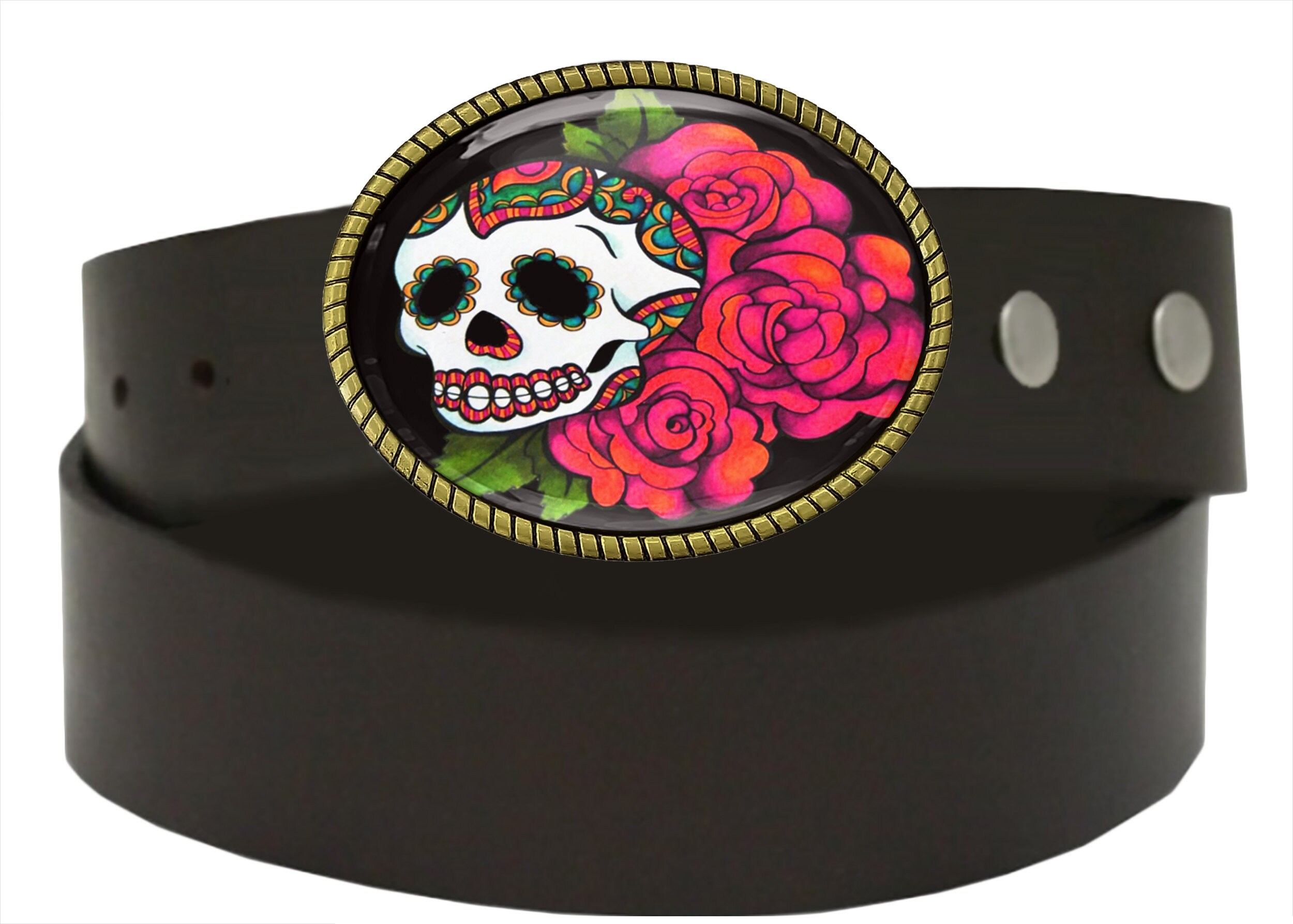 Fibbia Cintura Messicana Con Teschio Per Il Giorno Dei Morti, Stile Pagano In Lega Di Zinco, Unisex Larghezza 40 Mm