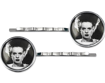 Silver Bride of Frankenstein Horror Icon Glass Hair Clip Barrette Set 90-SHC