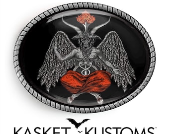 Baphomet Belt Buckle - Gothic Occult Horror Halloween, Satanic Goat, Silver or Gold Handmade Buckle - 1031