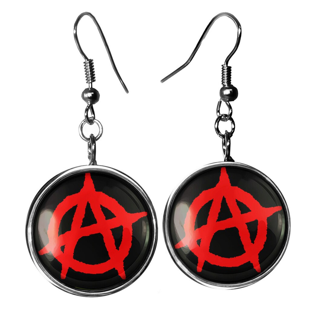 Silver Red Anarchy Symbol Glass Dangle Punk Rock Earrings 181-SLRE - Etsy