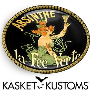 Absinthe Belt Buckle - Victorian Vintage Poster Art Handmade Gold or Silver Buckle - 276