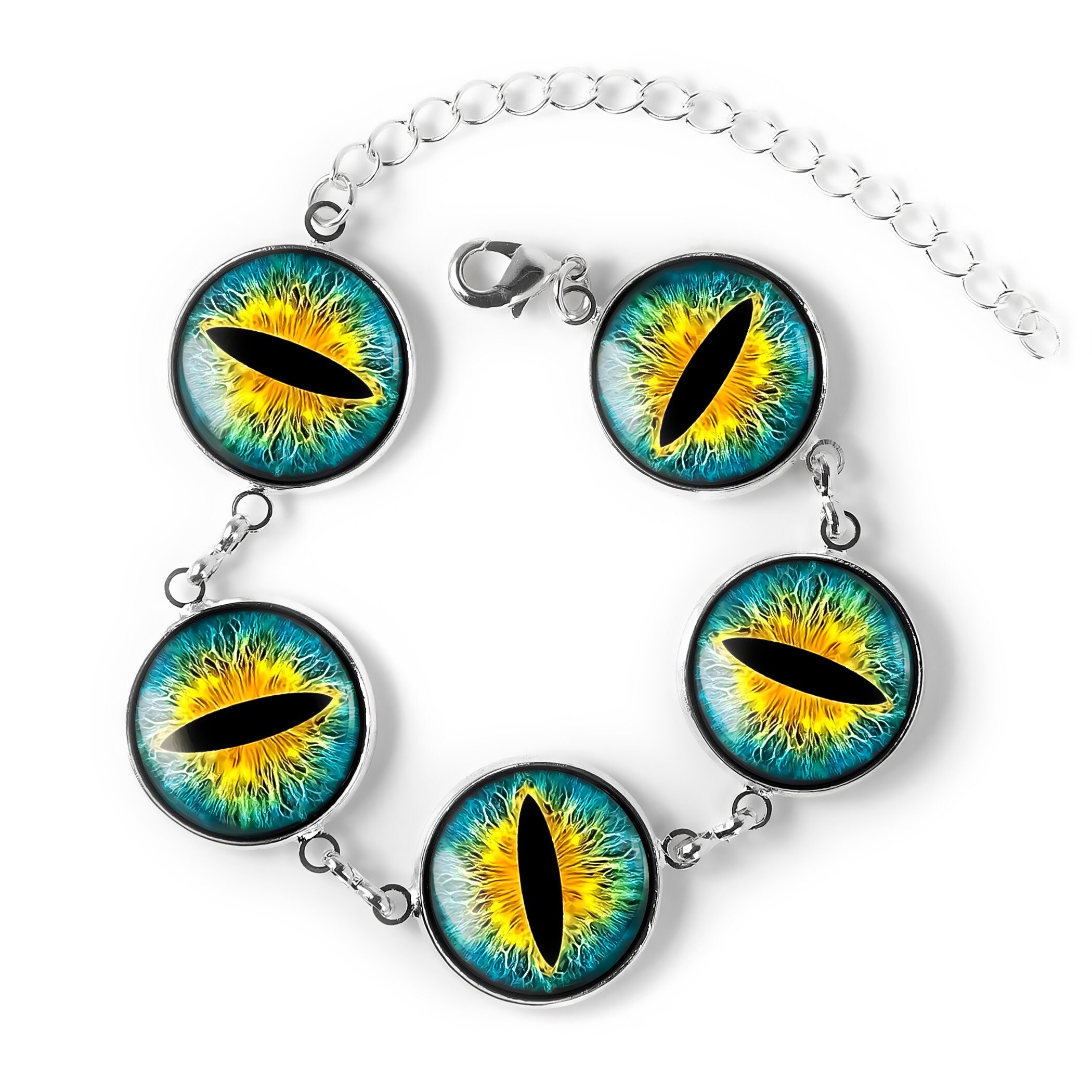 Cat Eyeball Bracelet - Fantasy Eyes Silver Charm Bracelet - SRCB-95-E