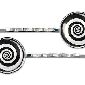 Twilight Zone Hair Clips - Swirling Hypnotic Spiral Glass Silver Barrette Set 347-SHC